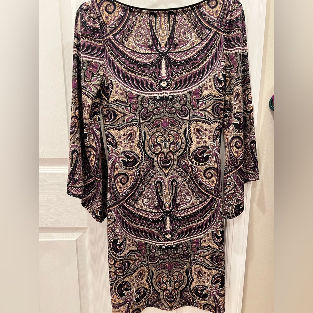 INC International Concepts Purple and Cream Paisley Dress